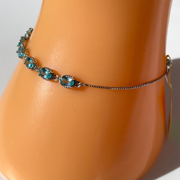 Madagascar Paraiba Apatite Bracelet -- Bolo Style - Picture 4 of 5